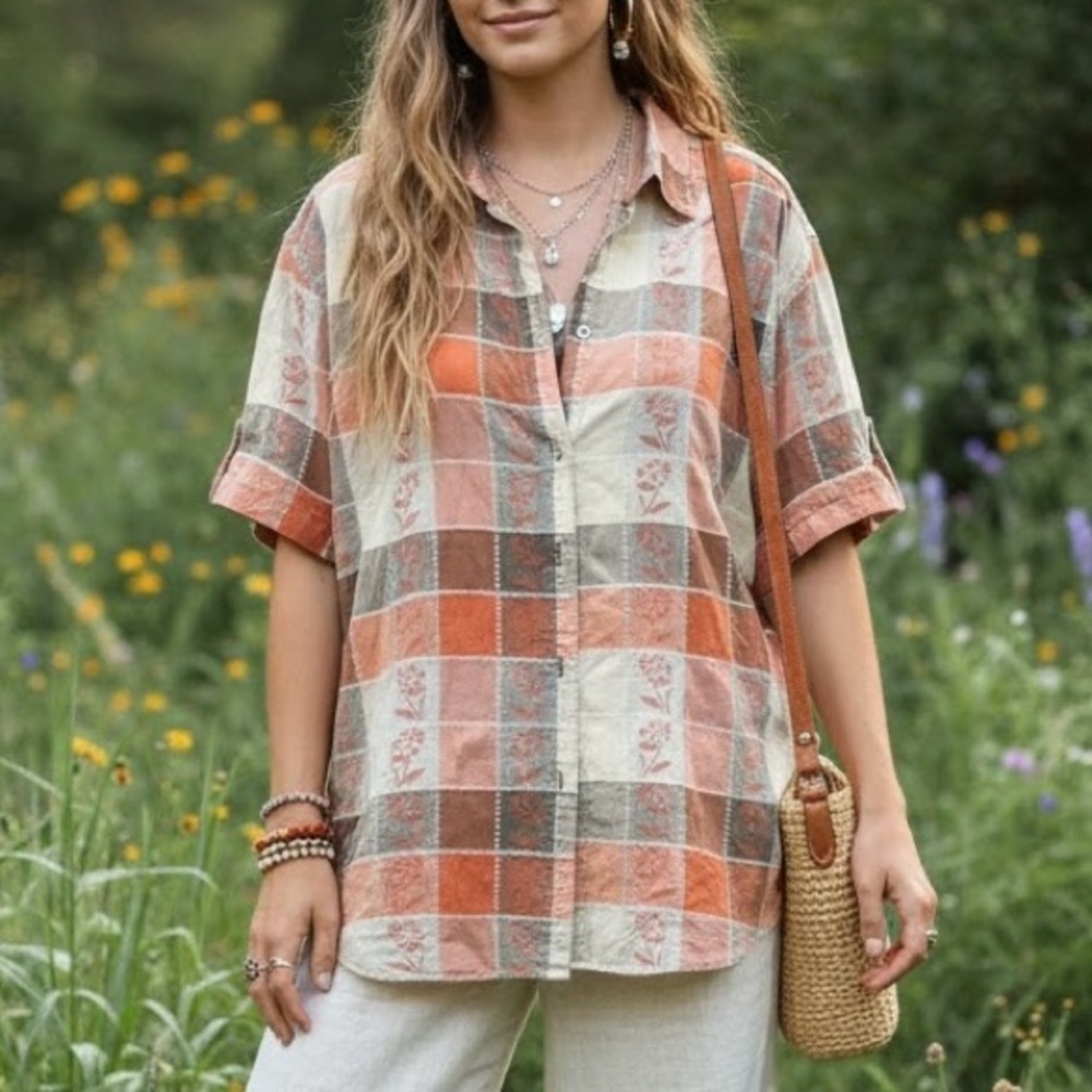 Penmans Floral Plaid Patchwork Shirt Blouse Cottagecore Boho 90’s Y2K Hippie